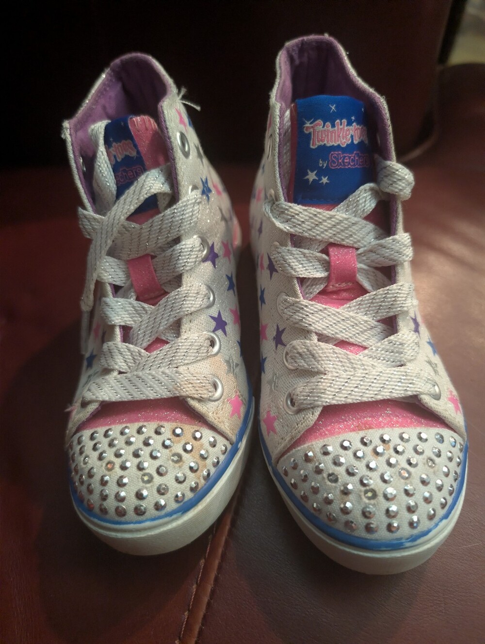 Skechers Twinkle Toes Girls White Pink Star Light-Up Sneakers,Sz 11